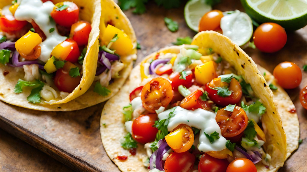 Shrimp, Tomatrio Tomato, and Mango Tacos