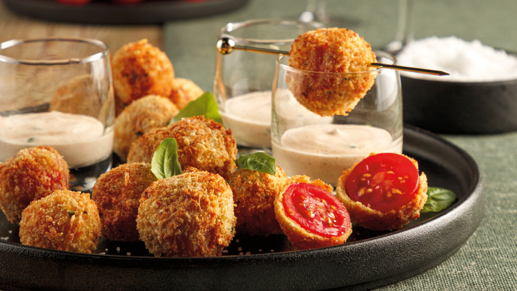 Crispy Air Fryer Cherry Tomatoes with Spicy Yogurt Sauce
