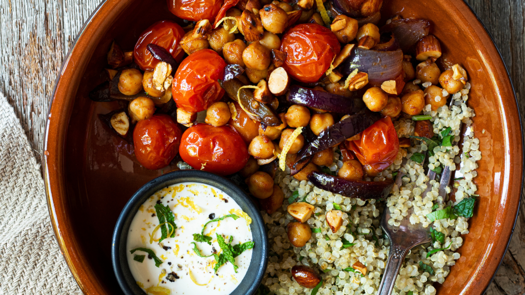 Moroccan Chickpea Bowl with Cherry Tomatoes & Almonds